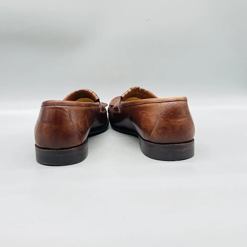 Johnston & Murphy Shoes Men 8.5 Brown Leather Kiltie Tassel Loafer Italy Dress